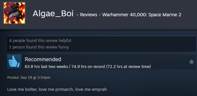 Screenshot of the article titled Warhammer 40,000: Space Marine 2, As Reported by Steam Reviews